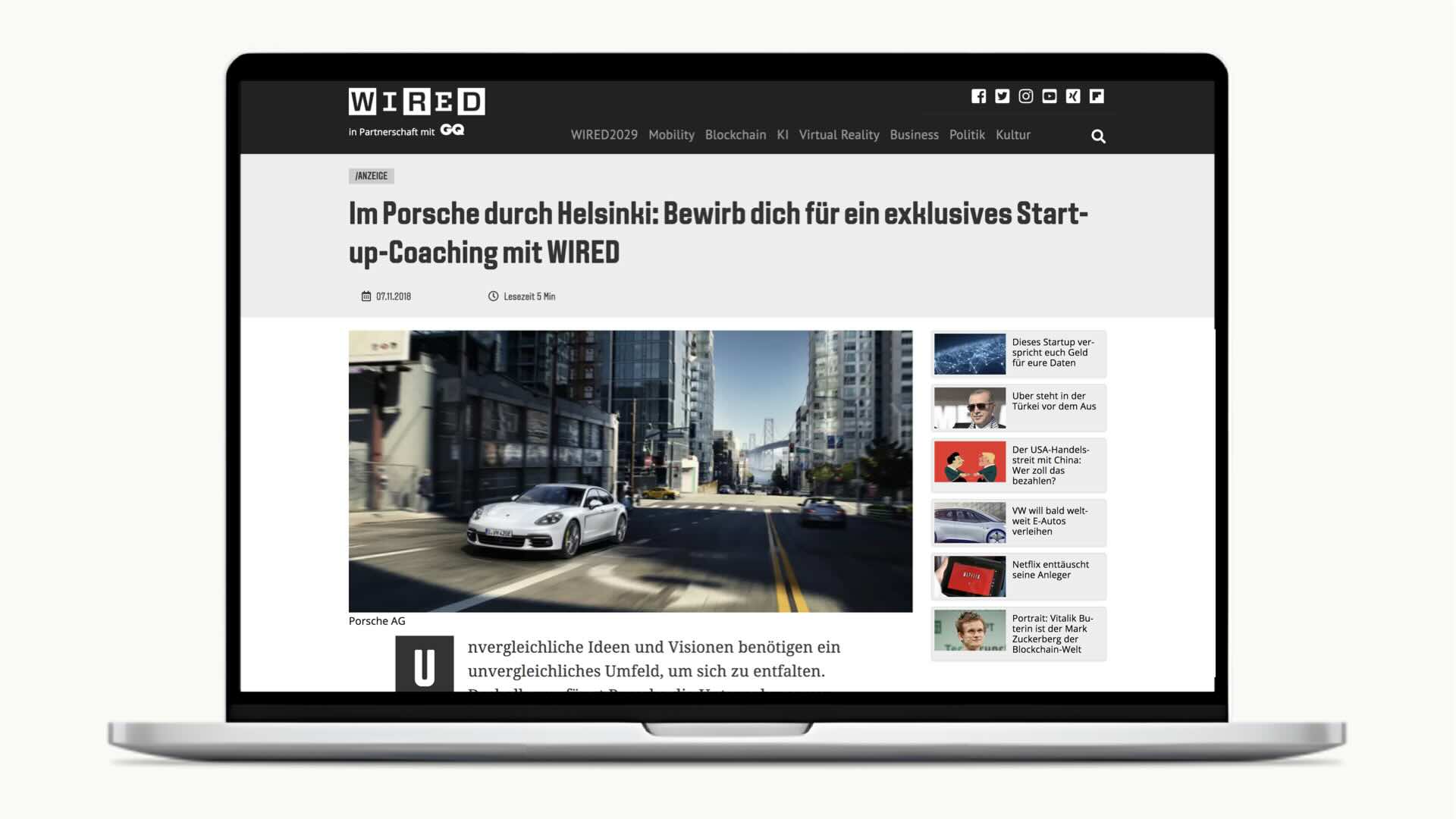 Porsche Social Media Mockup – WIRED Partnership